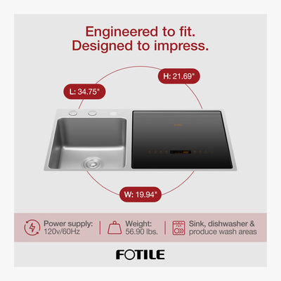 FOTILE 3-in-1 Dishwasher, Right Side Kitchen Sink Combo with 360-Degree Cleaning