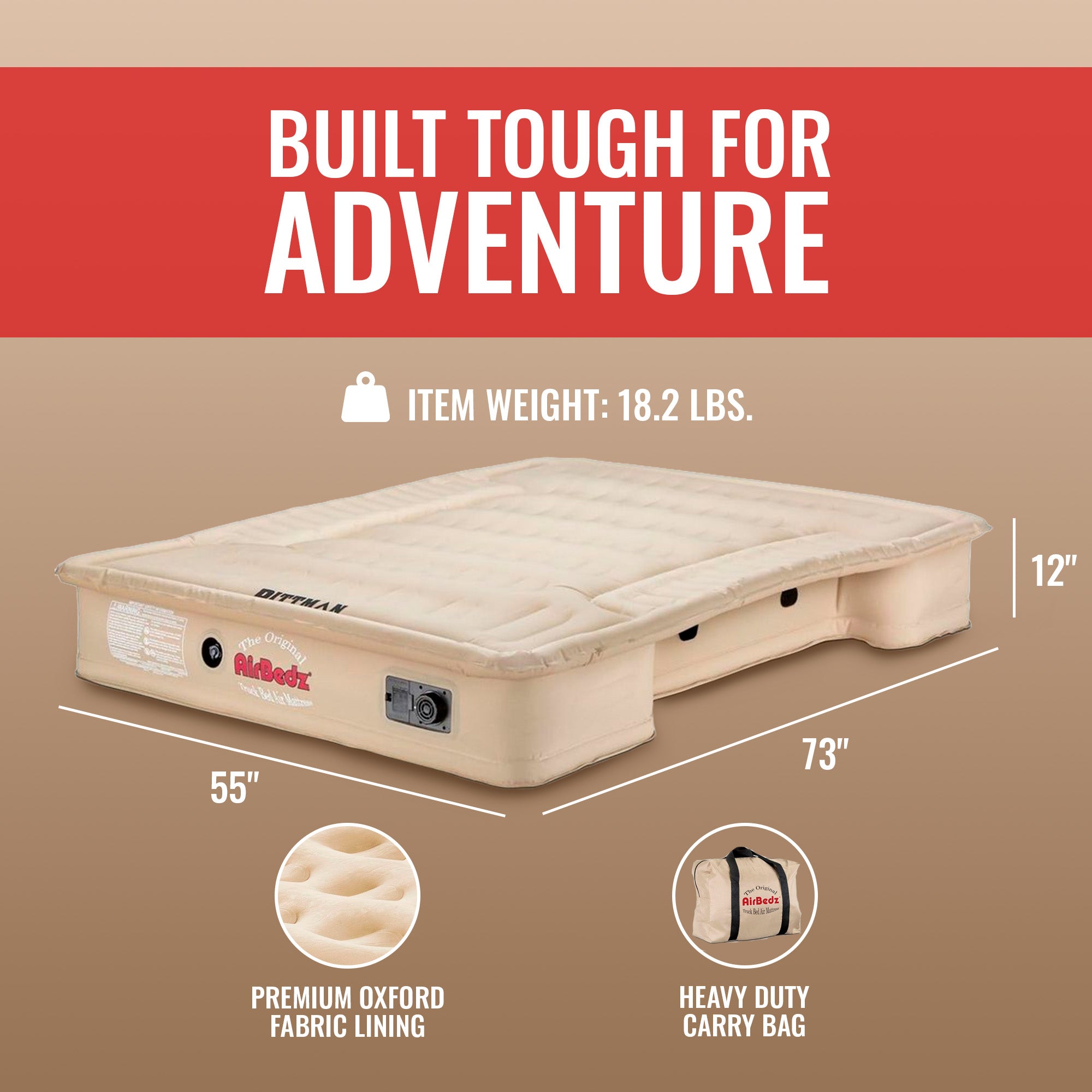 Pittman Outdoors Truck Bed Air Mattress with Pump for Standard Truck Beds, 6'