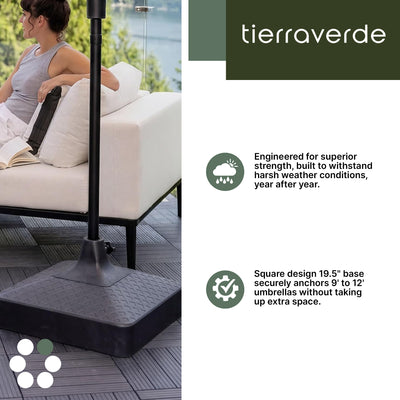Tierra Verde 19.5" x 6.5"H Square Easy-Fill Weatherproof Umbrella Base, Black