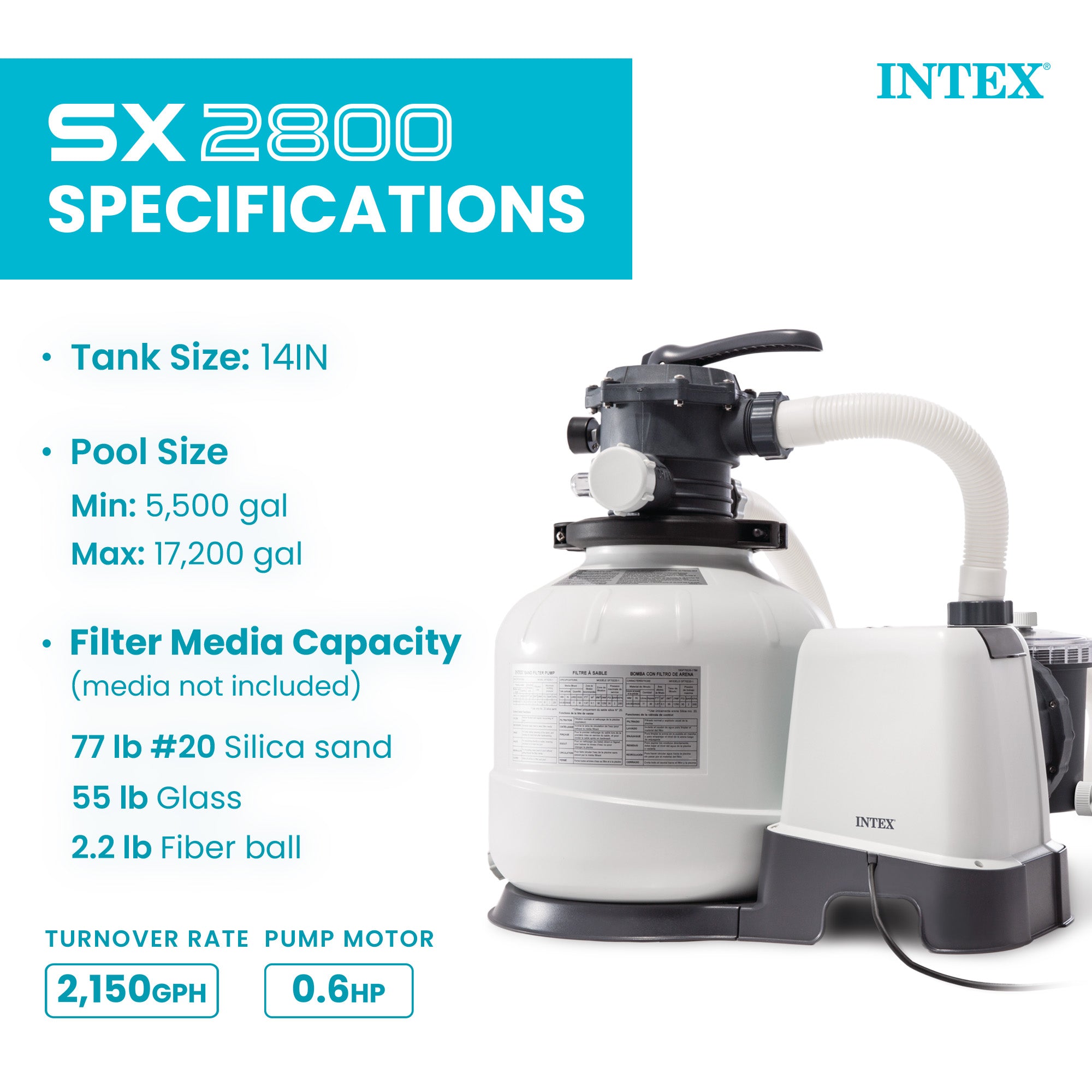 Intex 2800 GPH Above Ground Pool Sand Filter Pump with Automatic Timer(Open Box)