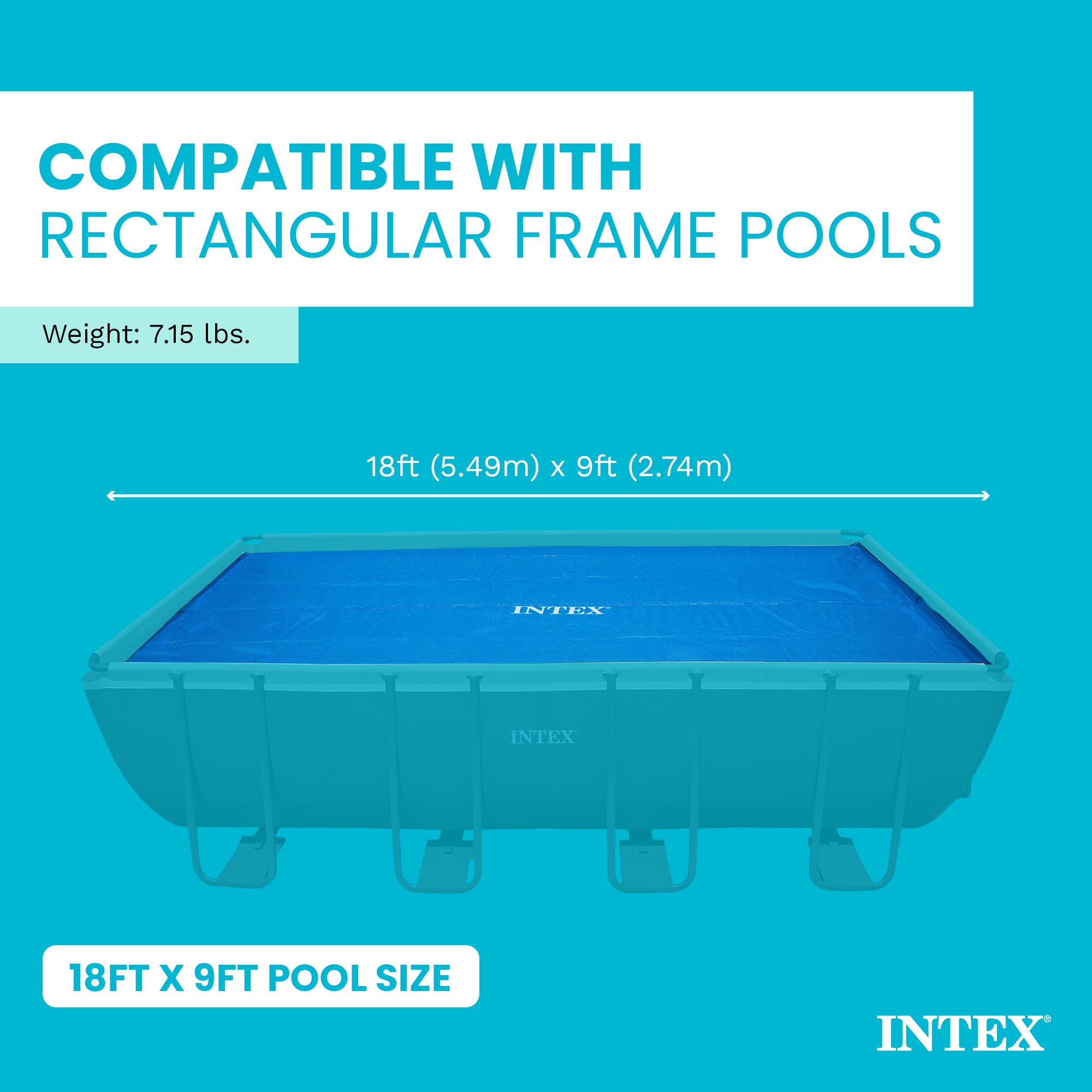 Intex Solar Pool Cover for 18' x 9' Rectangular Frame Swimming Pools, Cover Only