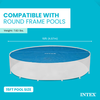 Intex 15 Foot Round Easy Set Vinyl Solar Cover for Swimming Pools, Blue | 29023E