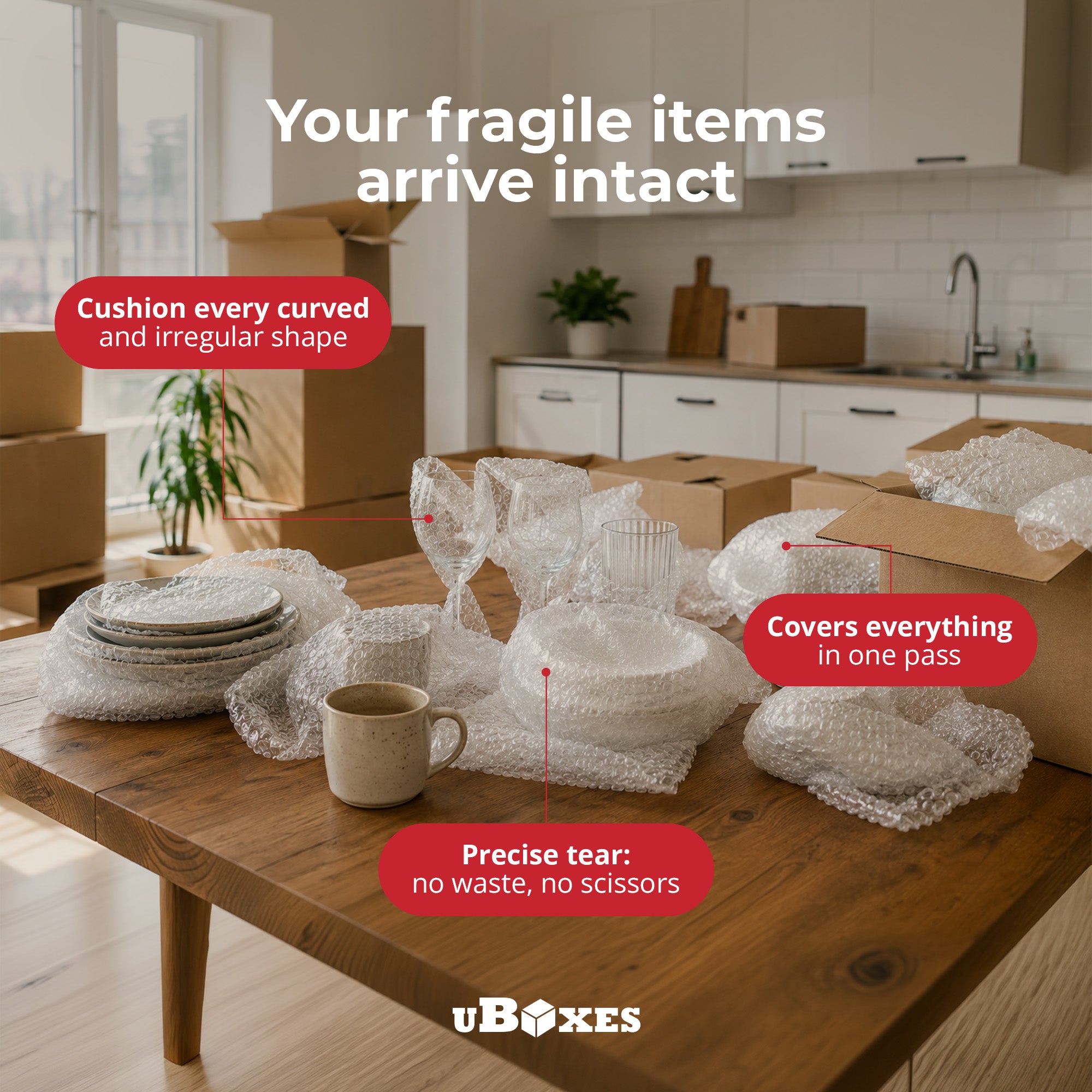 uBoxes 175 ft Small Bubble Wrap Roll for Packing, Moving, Wrapping & Shipping - VMInnovations