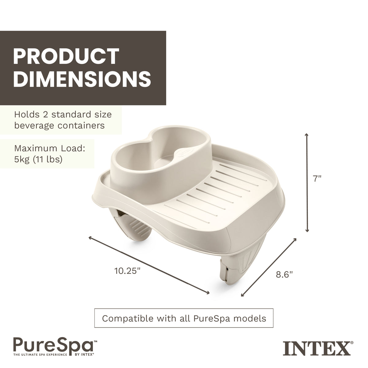 Intex PureSpa Attachable Cup Holder for Spa Walls, Pool & Hot Tub Accessory, Tan