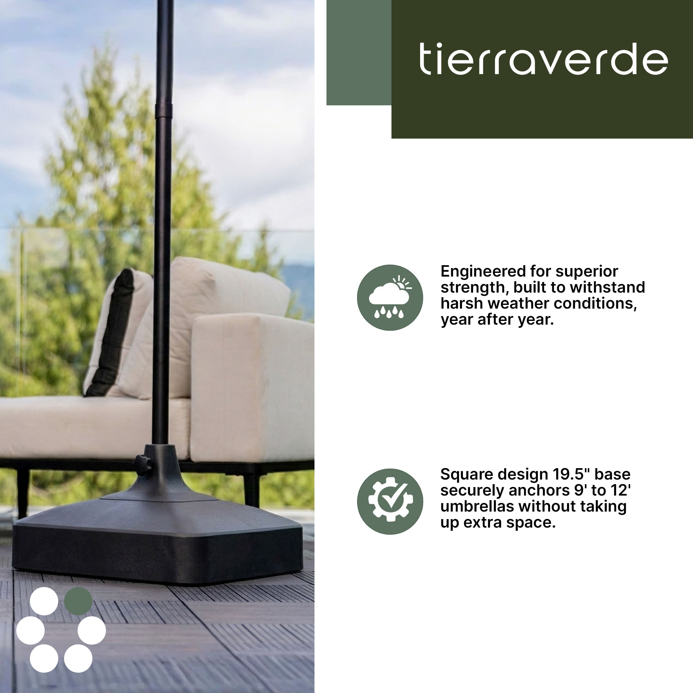 Tierra Verde 19.5" x 6.5"H Square Easy-Fill Weatherproof Umbrella Base(Open Box)