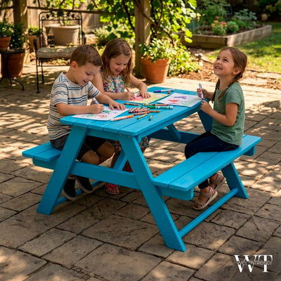 WestinTrends Malibu Outdoor Patio HDPE Picnic Bench Table for Kids, Pacific Blue