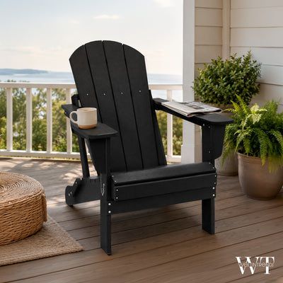 WestinTrends Malibu Classic Outdoor Patio HDPE Folding Adirondack Chair, Black