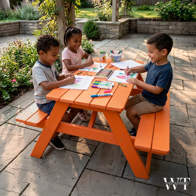 WestinTrends Malibu Indoor or Outdoor HDPE Picnic Bench Table for Kids, Orange