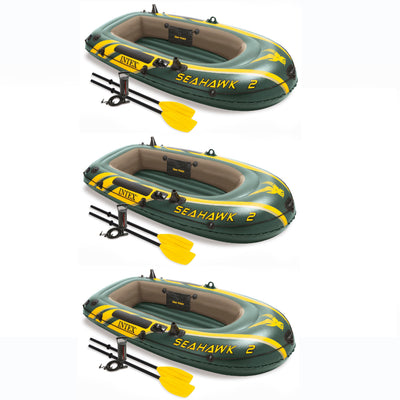 Intex Seahawk 2 Inflatable 2 Person Floating Boat Raft Set with Pump (3 Pack)