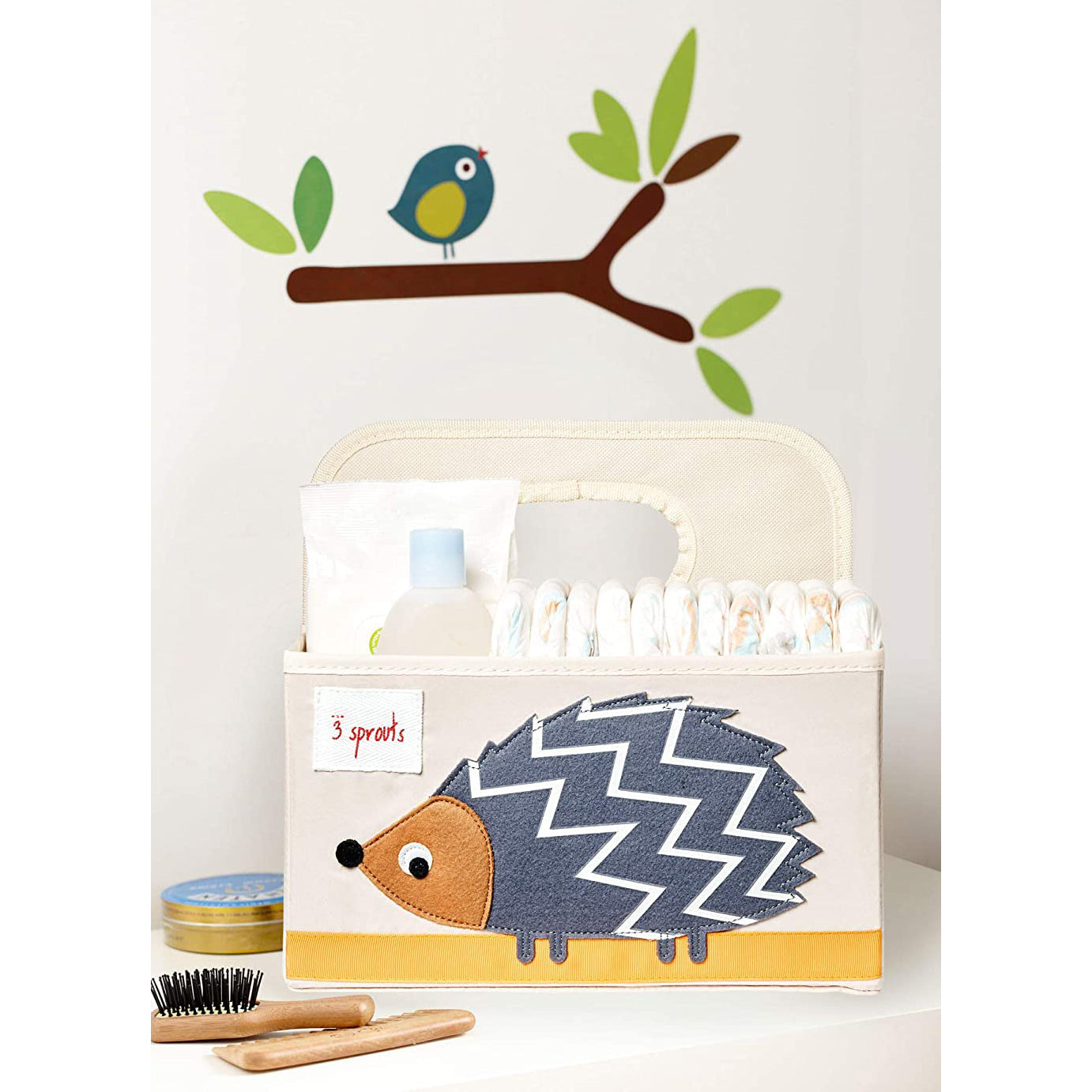 3 Sprouts Polyester Diaper Caddy and Foldable Storage Cube Box Toy Bin, Hedgehog
