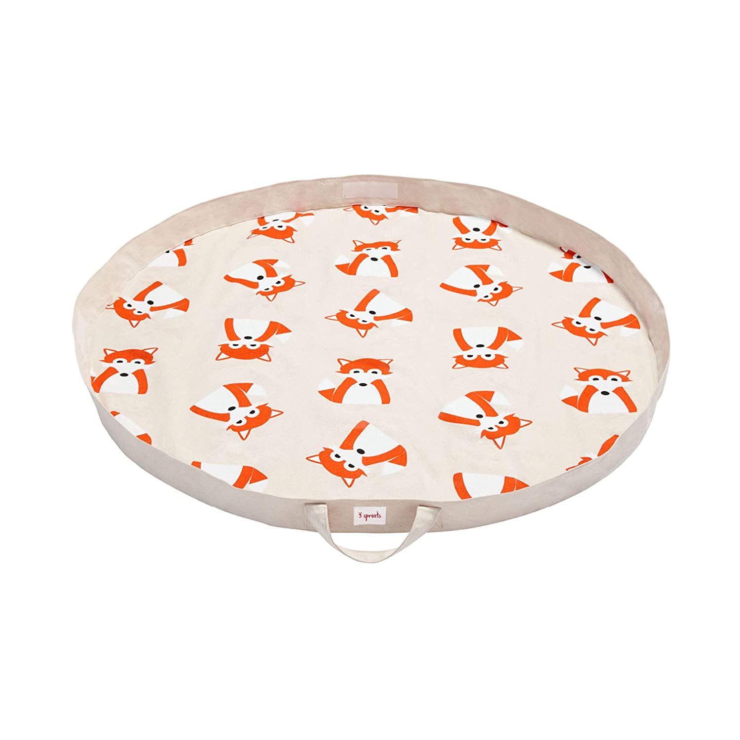 3 Sprouts Convertible Toy Storage Bag and Portable Play Mat, Orange Fox Pattern