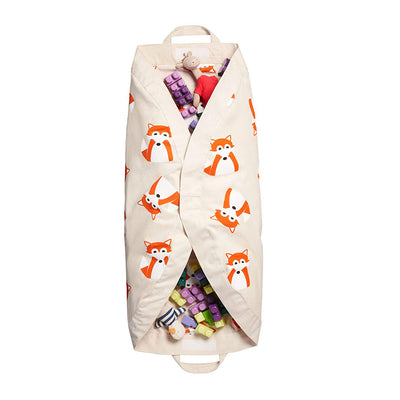 3 Sprouts Convertible Toy Storage Bag and Portable Play Mat, Orange Fox Pattern