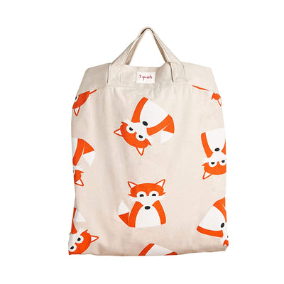 3 Sprouts Convertible Toy Storage Bag and Portable Play Mat, Orange Fox Pattern
