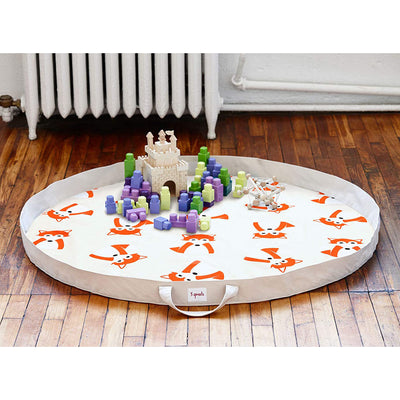 3 Sprouts Convertible Toy Storage Bag and Portable Play Mat, Orange Fox Pattern