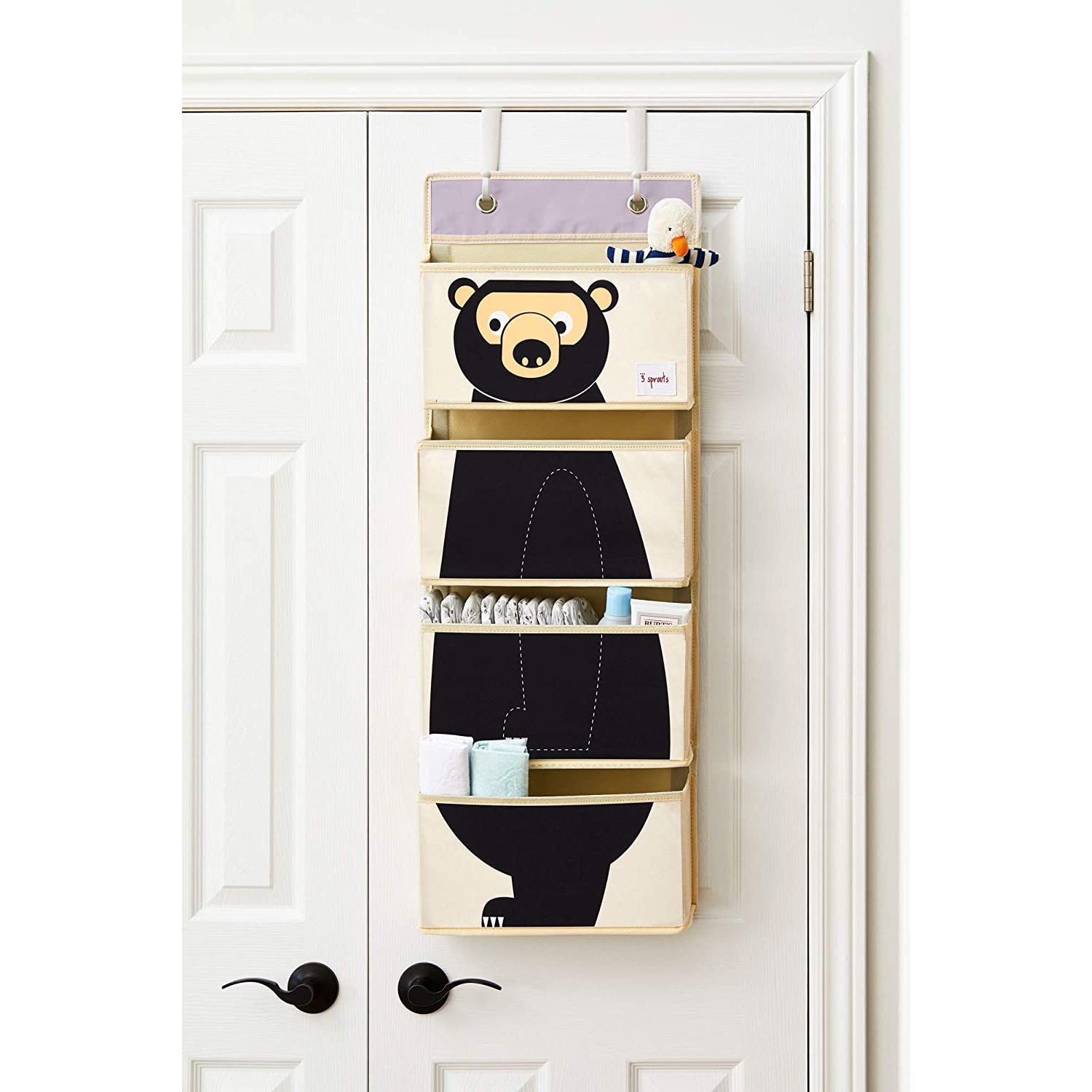 3 Sprouts Children's Nursery Room Wall Hanging Basket Storage Organizer, Bear