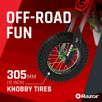 Razor SX350 McGrath Pneumatic Knobby Tires Electric Dirt Rocket Bike, Green