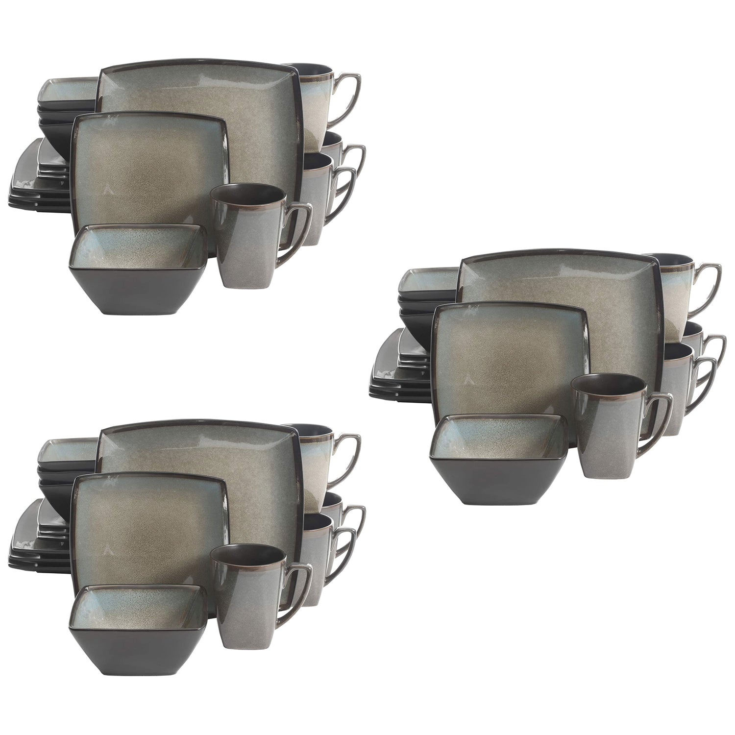 Gibson Elite 16 Piece Glazed Dinnerware Set with Plates, Bowls, & Mugs (3 Pack) - VMInnovations