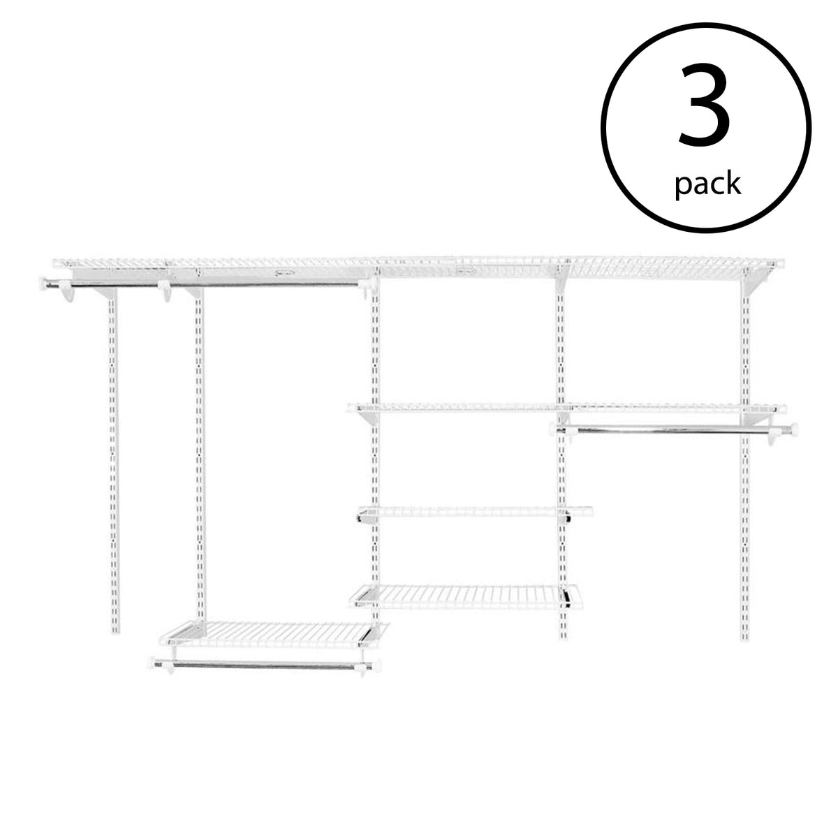 Rubbermaid FastTrack 4 to 8' Wide Wire Closet Configuration Storage Kit (3 Pack)