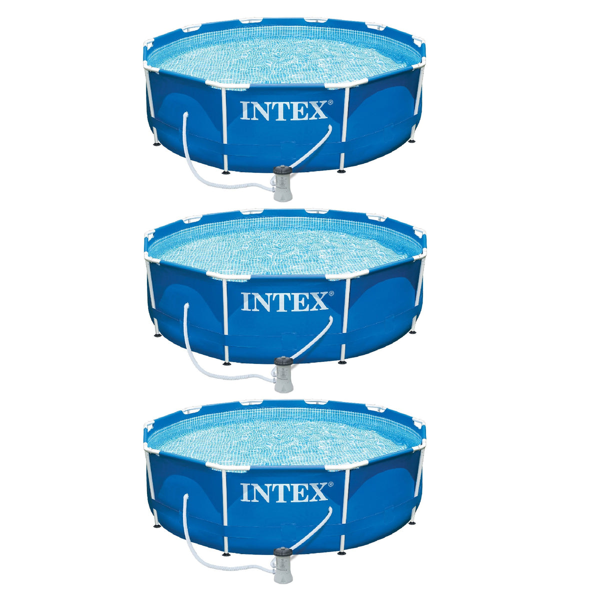 Intex 10ft x 30in Metal Frame Above Ground Swimming Pool Set with Filter Pump (3 Pack)