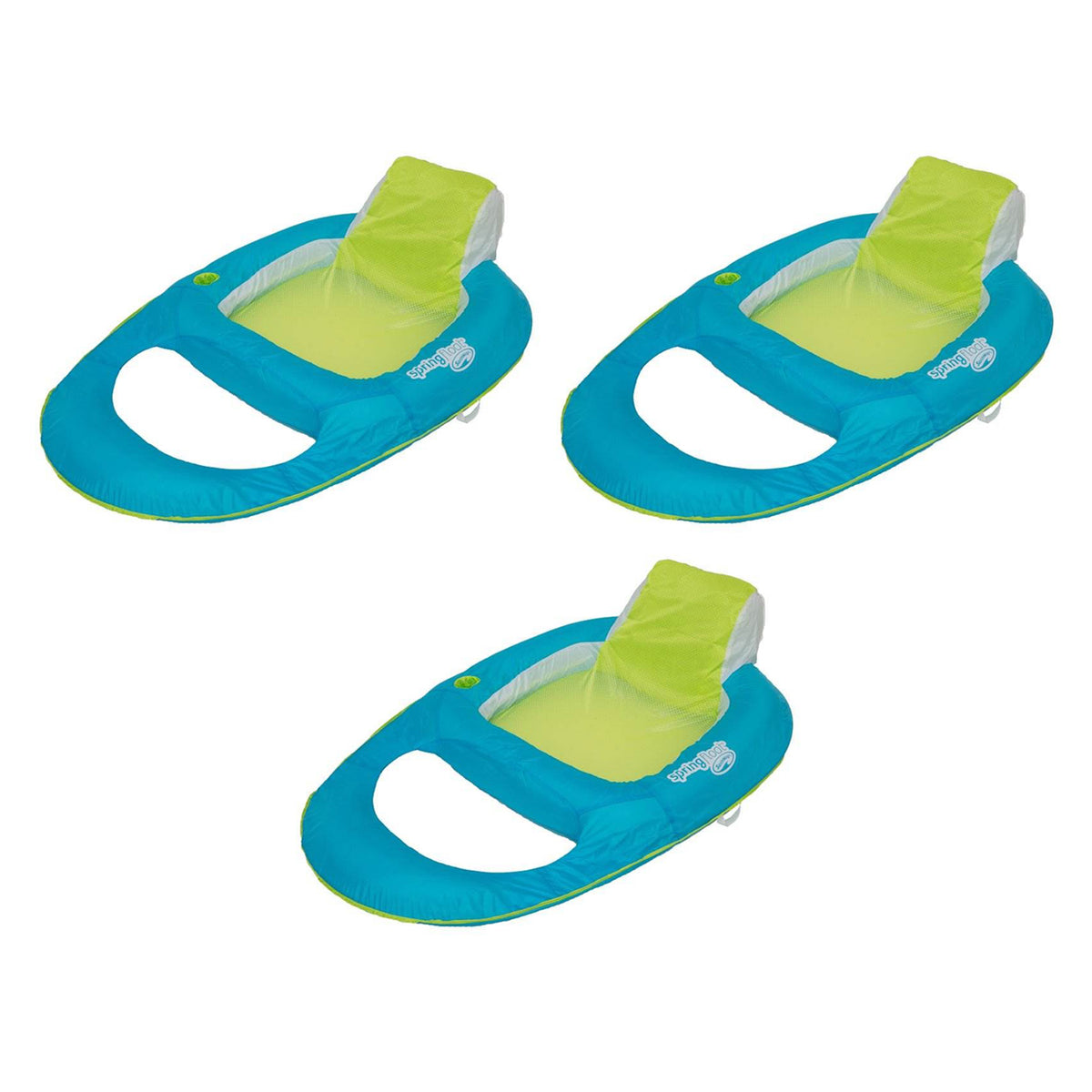 SwimWays Spring Float Inflatable Recliner Pool Lounger, Aqua & Lime (3 Pack)