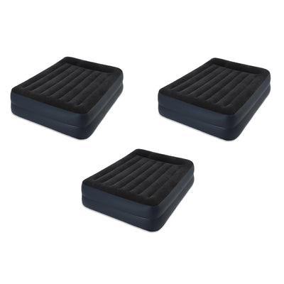 Intex Raised Fiber Tech Air Mattress Bed with Built In Pump, Queen (3 Pack)