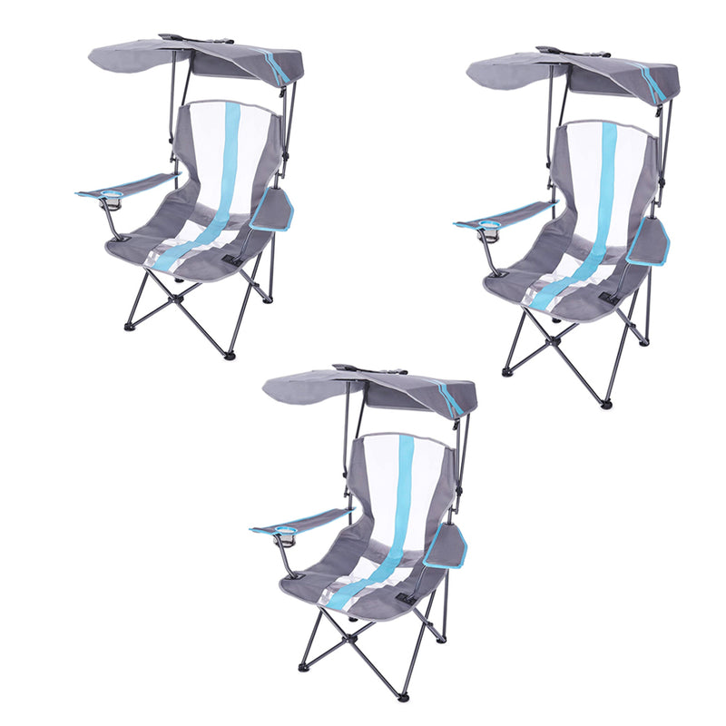 Kelsyus Premium Portable Camping Chair, 50+UPF Canopy & Cup Holder, Blue (3Pack)