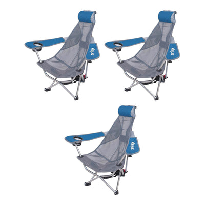 Kelsyus Mesh Folding Backpack Beach Chair with Headrest, Blue (3 Pack)