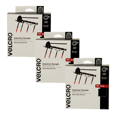 Velcro Industrial Indoor & Outdoor Adhesive Fastener Tape, 10 Foot Roll (3 Pack)