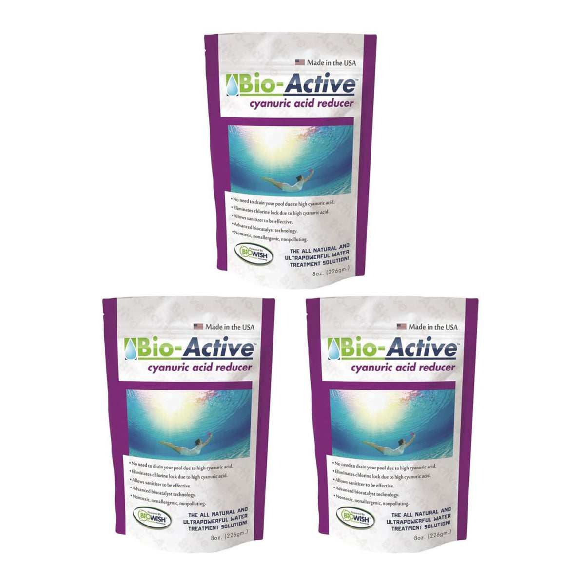 Bio-Active Non Polluting Cyanuric Acid Reducer Powder for Pools, 8 Oz (3 Pack) - VMInnovations