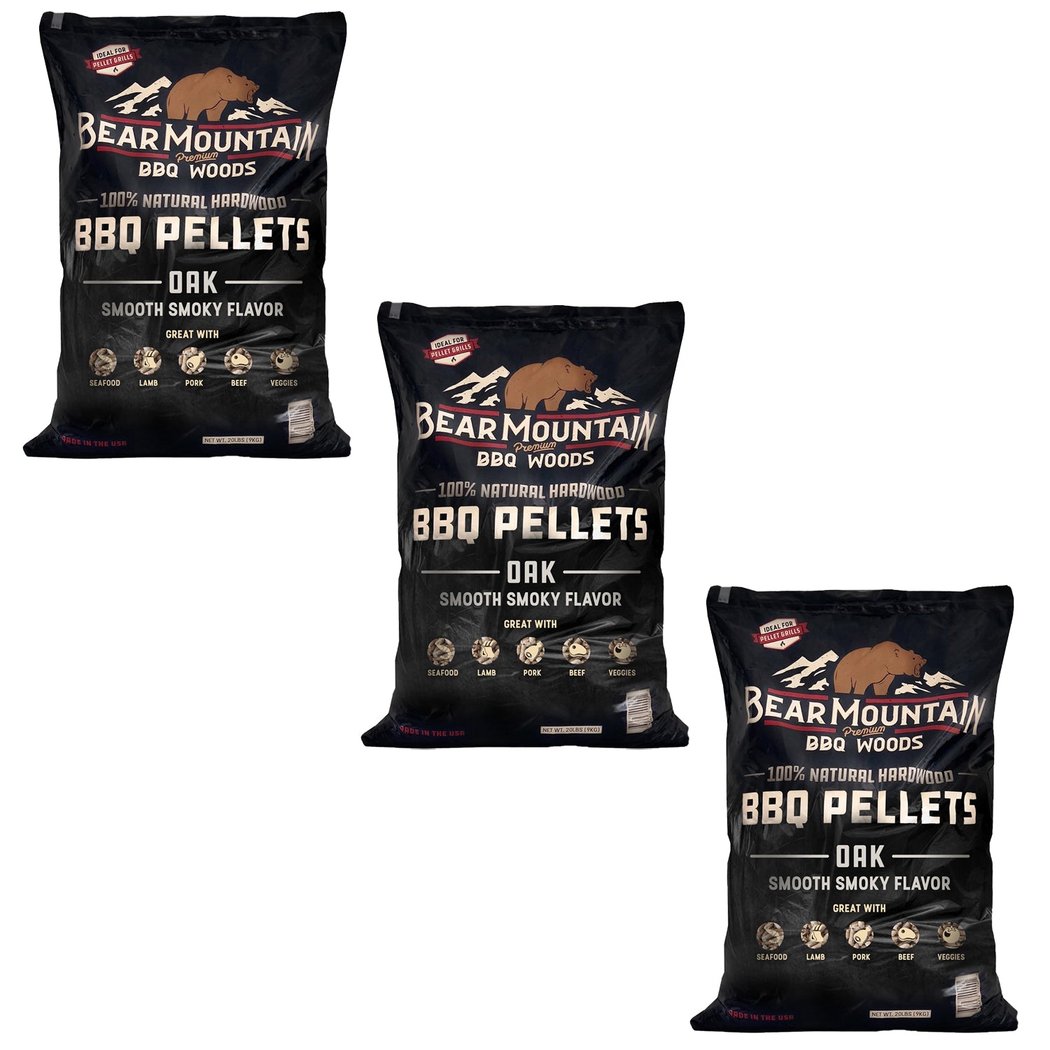 Bear Mountain BBQ All Natural Hardwood Oak BBQ Smoker Pellets, 20 lbs (3 Pack) - VMInnovations