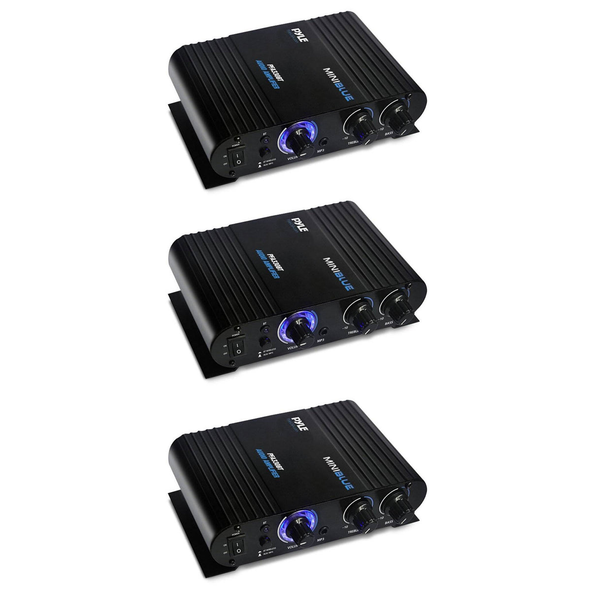 Pyle 90 Watt 8 Ohm Bluetooth Mini Blue Compact Studio Class T Amplifier (3 Pack)