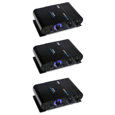 Pyle 90 Watt 8 Ohm Bluetooth Mini Blue Compact Studio Class T Amplifier (3 Pack)
