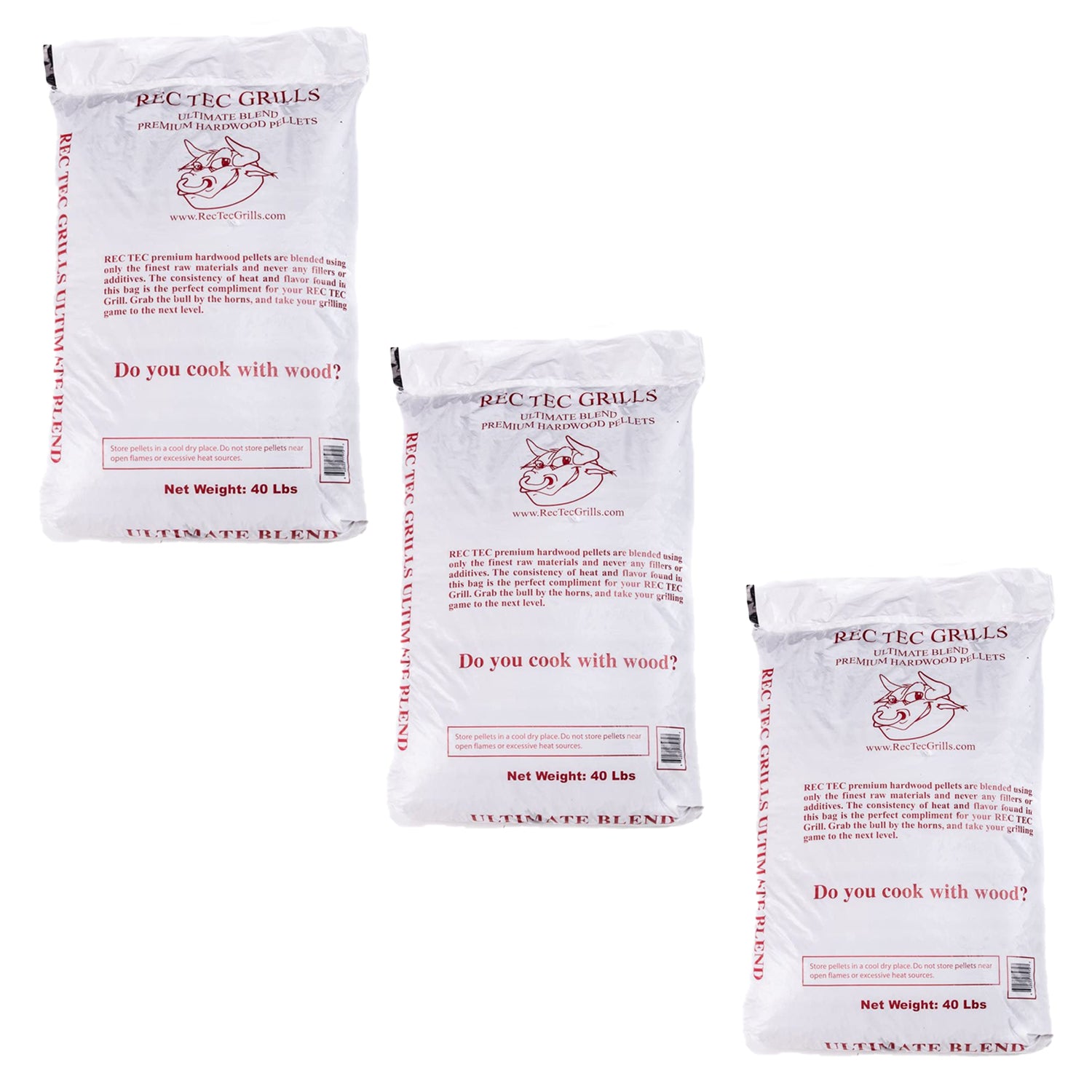 Rec Tec Grills Premium Hardwood Grilling Cooking Pellet Blend, 40Lb Bag (3 Pack)