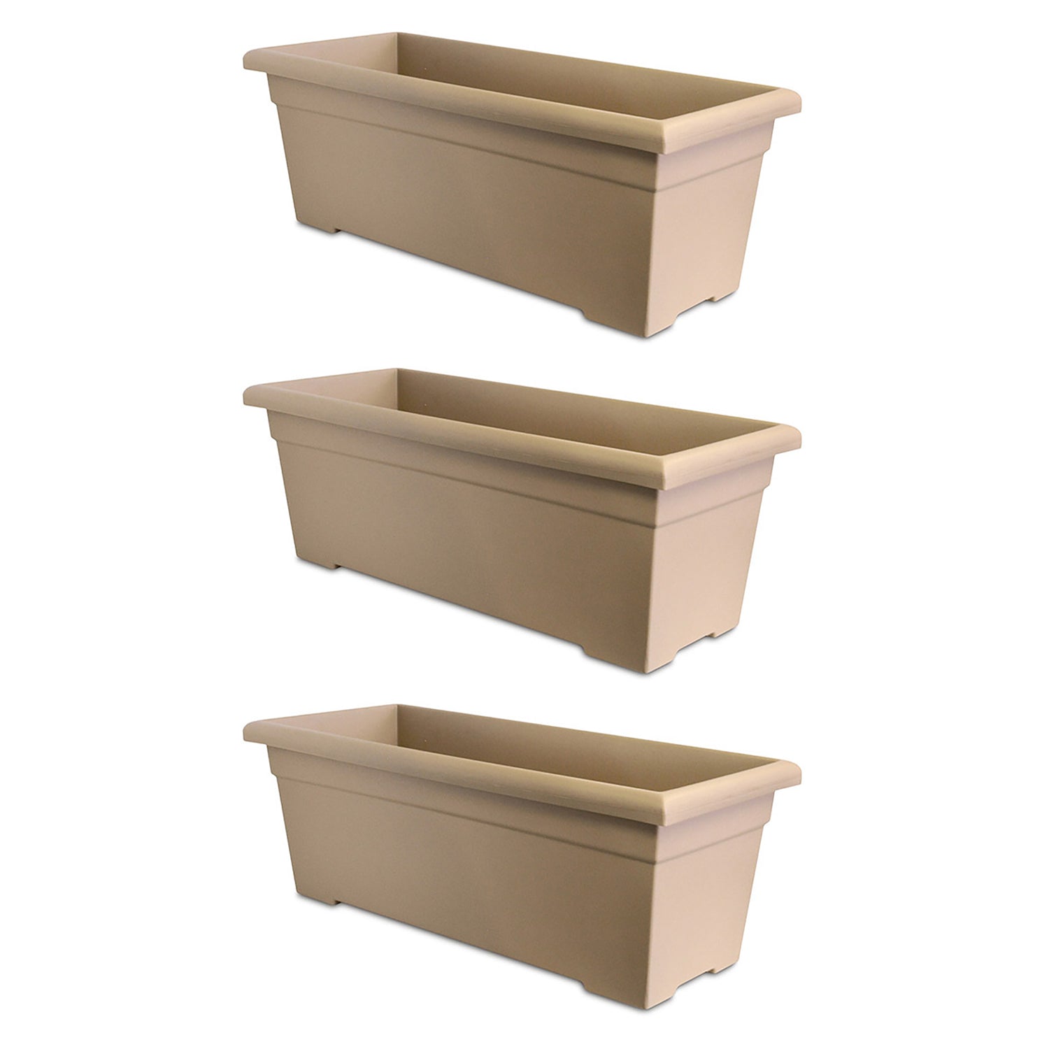 Akro Mils 28x6x12.28 In Outdoor Plastic Romana Planter Box, Sandstone Tan (3 Pk)