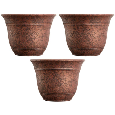 Listo SRA13001P05 13-Inch Round Plastic Sierra Planter, Rustic Redstone (3 Pack)