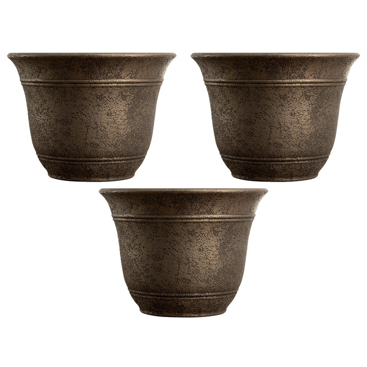 HC Companies 13" Wide Sierra Planter Round Plastic Planter, Nordic Bronze (3 Pk)