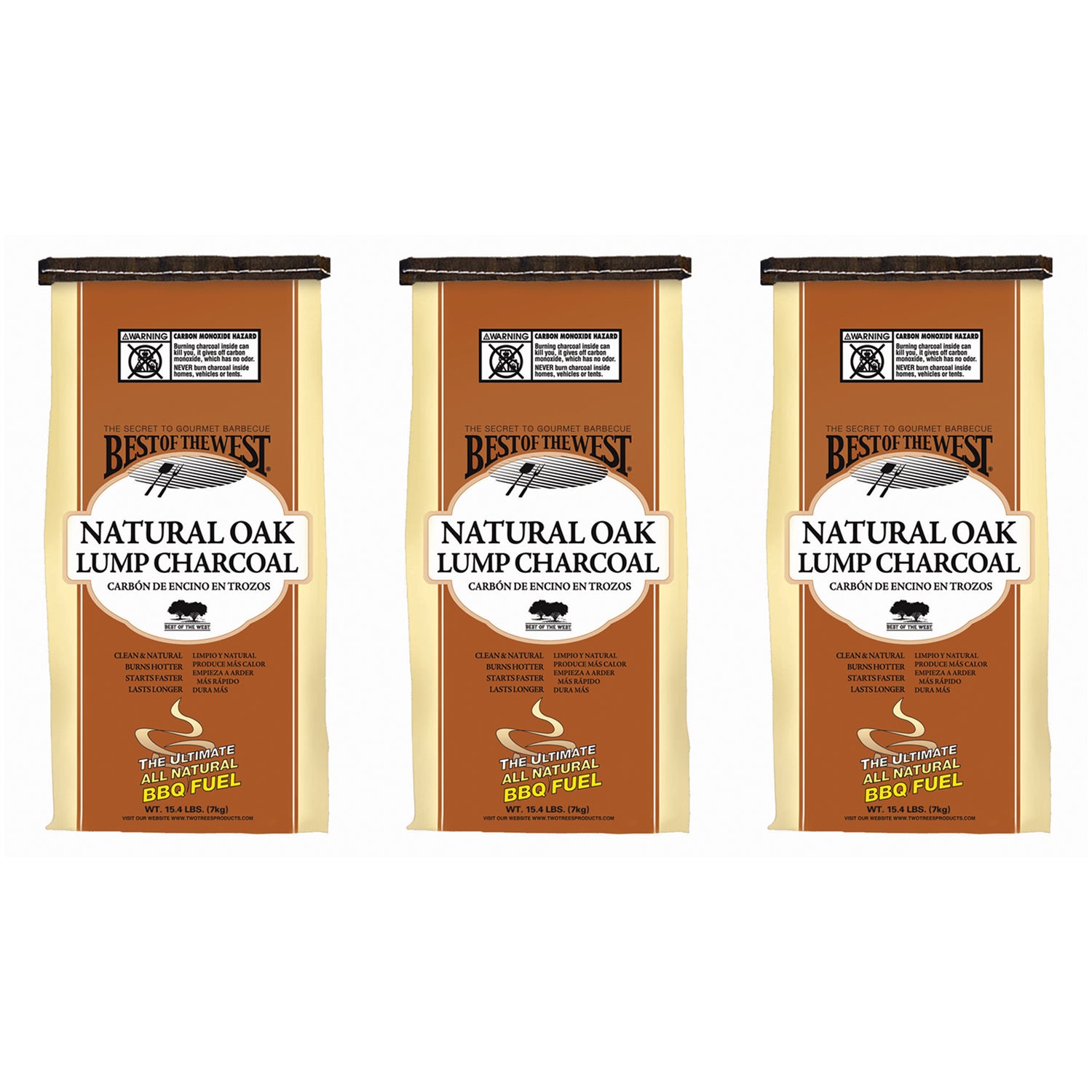 Best of the West Natural Oak Lump Charcoal for Grill Cooking, 15.4 lbs (3 Pack)