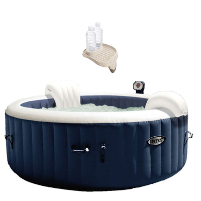 Intex PureSpa 4 Person Inflatable Portable Round Hot Tub and Drink Holder Tray