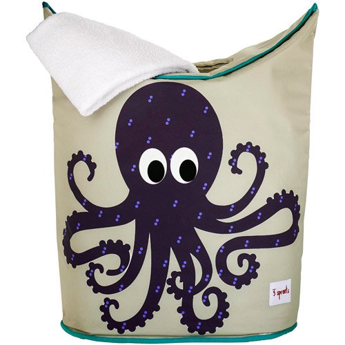 3 Sprouts Baby Laundry Hamper Storage Basket Organizer Bin for Nursery, Octopus
