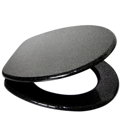 Sanilo Round Soft Close Lid Wooden Toilet Seat, Glittering Black (Open Box)