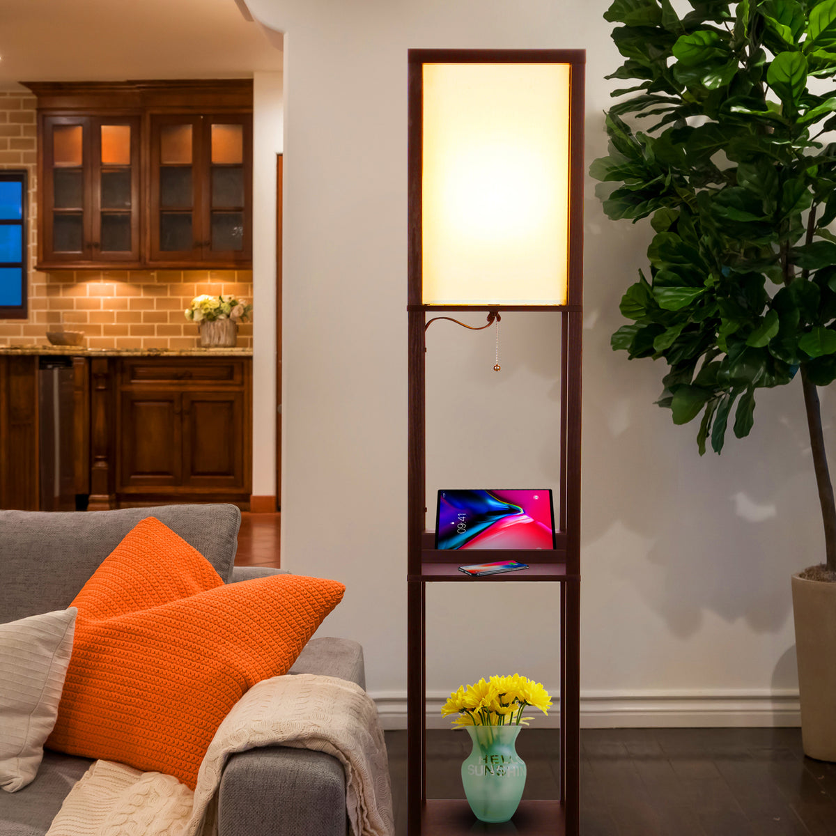 Brightech Maxwell Tower Floor Lamp w/ Shelves & Wireless Charging (For Parts)
