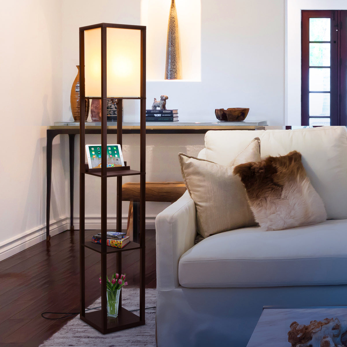 Brightech Maxwell Tower Floor Lamp w/ Shelves & Wireless Charging (For Parts)