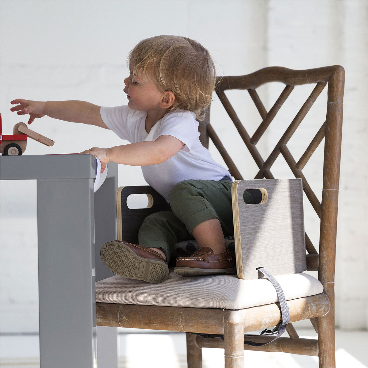 Little Partners MOD Baby Toddler Wood Booster Seat w/ Cushion, Pears, Slate Grey - VMInnovations