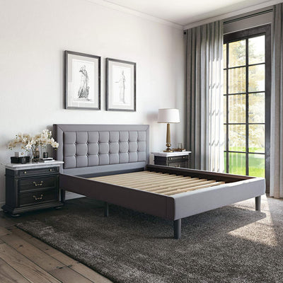 Classic Brands Mornington Tufted Upholstery Platform Bed Frame, Full, Light Grey