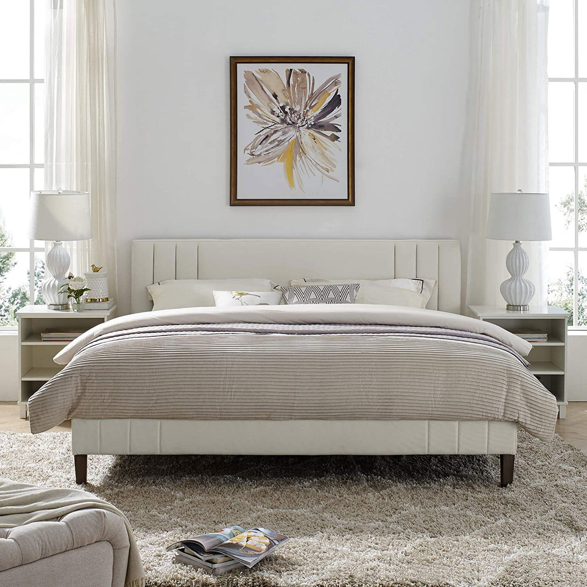 Classic Brands Chicago Modern Tufted Upholstered Platform Bed Frame, King, Shell
