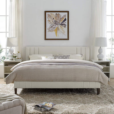 Classic Brands Chicago Modern Tufted Upholstered Platform Bed Frame, King, Shell