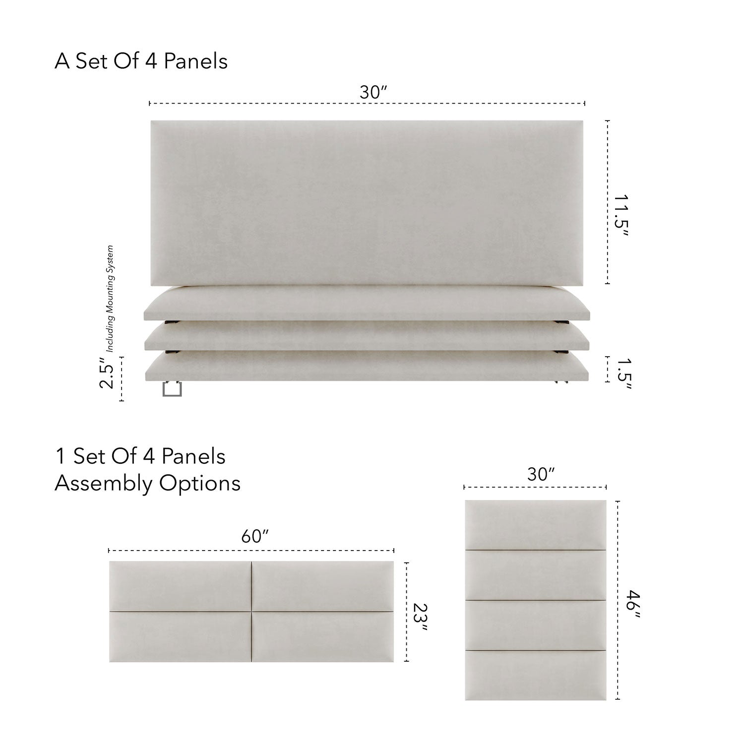 Vant 30 x 46 Inch Upholstered Wall Panels, Micro Suede Neutral Sand (4 Pack)