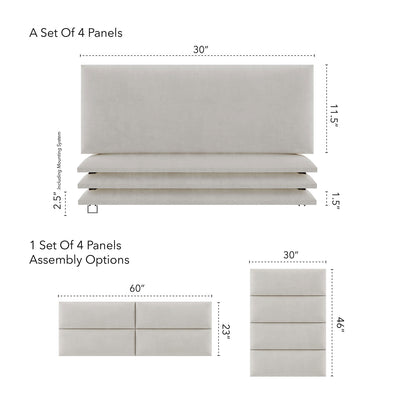 Vant 30 x 46 Inch Upholstered Wall Panels, Micro Suede Neutral Sand (4 Pack)
