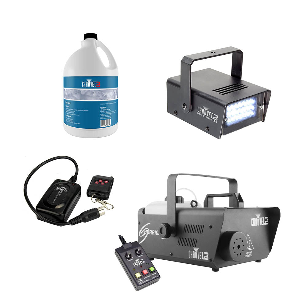 Chauvet DJ Hurricane 1600 Fog Machine w/ Fog Juice, Strobe LED, Wireless Remote - VMInnovations