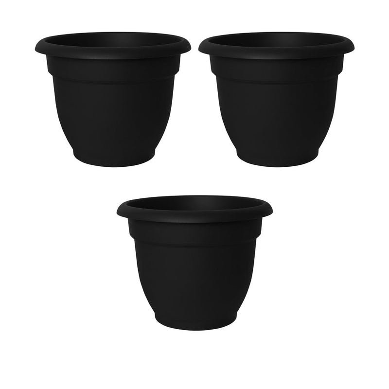 Bloem 20-56912 Ariana 12 Inch Self Watering Flowerpot Planter, Black (3 Pack)